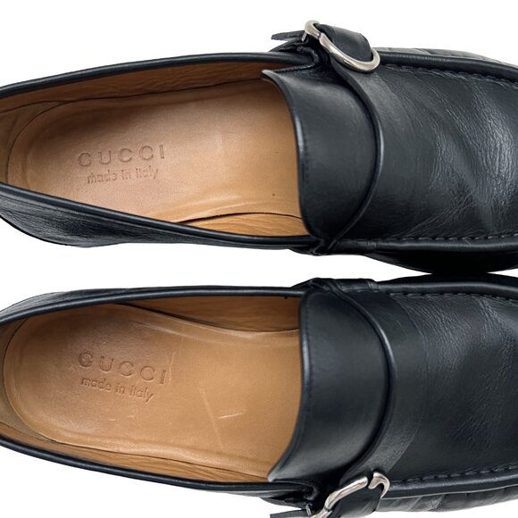 $1190 Gucci Mens GG Silver Horsebit Black Dress Shoes Bit Loafers UK 9.5 US 10.5 - Picture 10 of 11